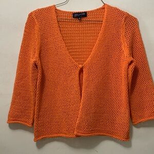 Jones New York Open Weave Mesh Cropped Cardigan Coral Sweater size Med EUC